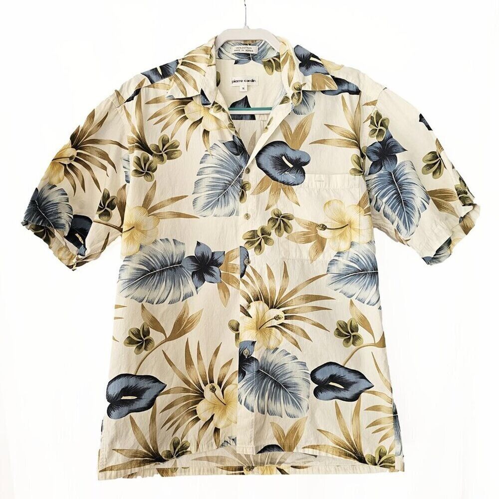 Pierre Cardin Men's Hawaiian Shirt Medium Cotton Short Sleeve Button Down